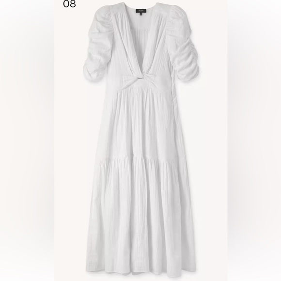 Me+Em Cheesecloth Gatgered Sleeve White Midi Dress - Picture 2 of 4